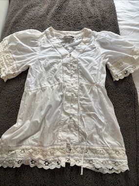 Sea New York White Lace-Trim Button dress